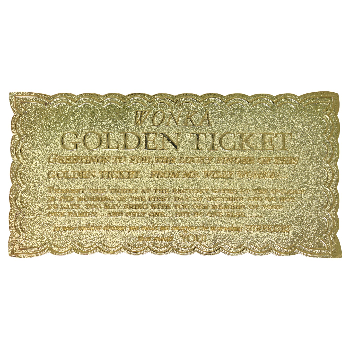 Willy Wonka and the Chocolate Factory Collector's Edition Replica Golden Ticket