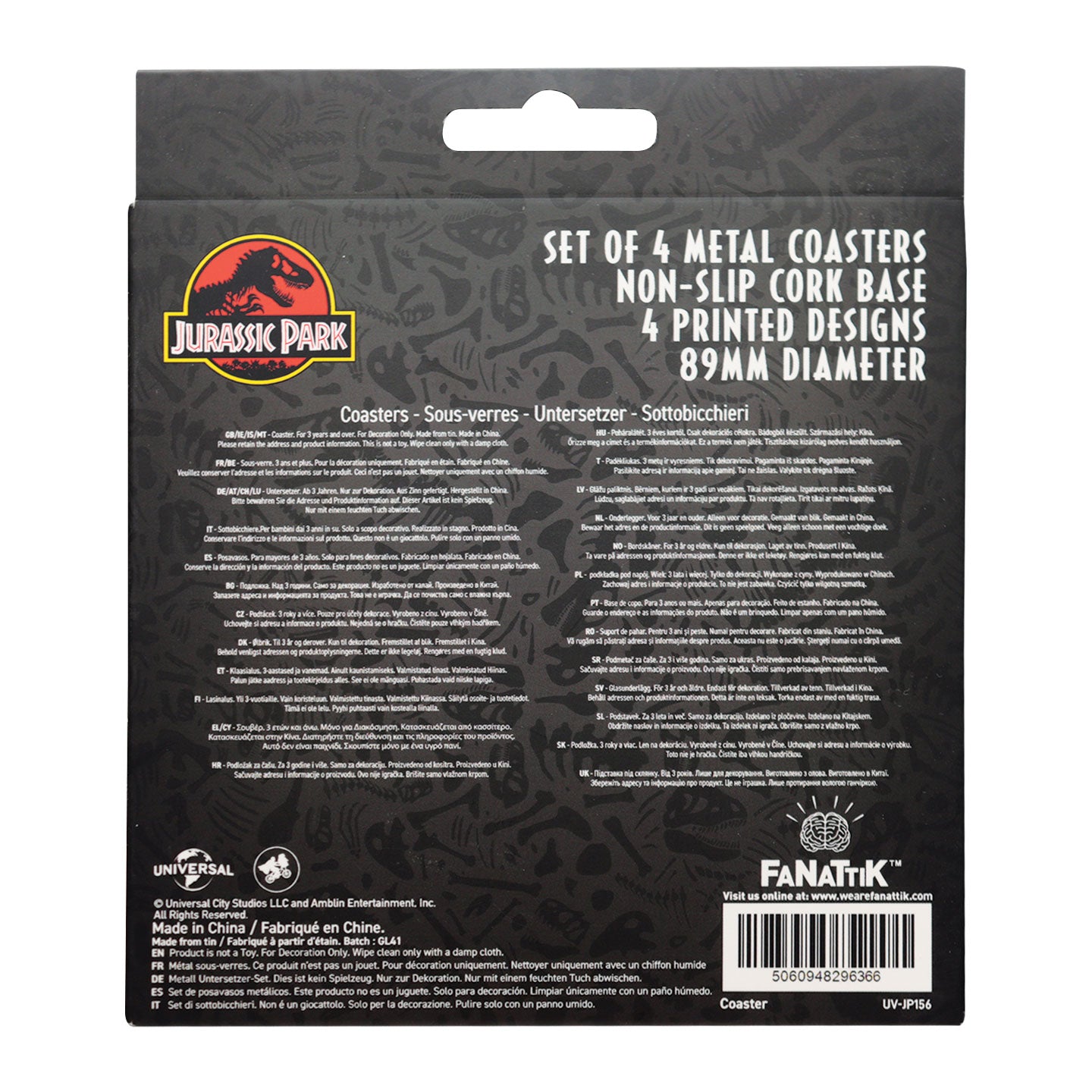Jurassic Park Set of 4 Printed Metal Drinks Coasters