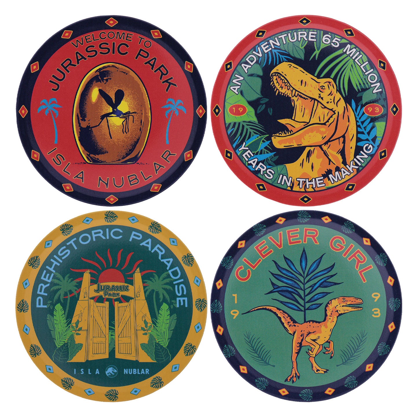Jurassic Park Set of 4 Printed Metal Drinks Coasters