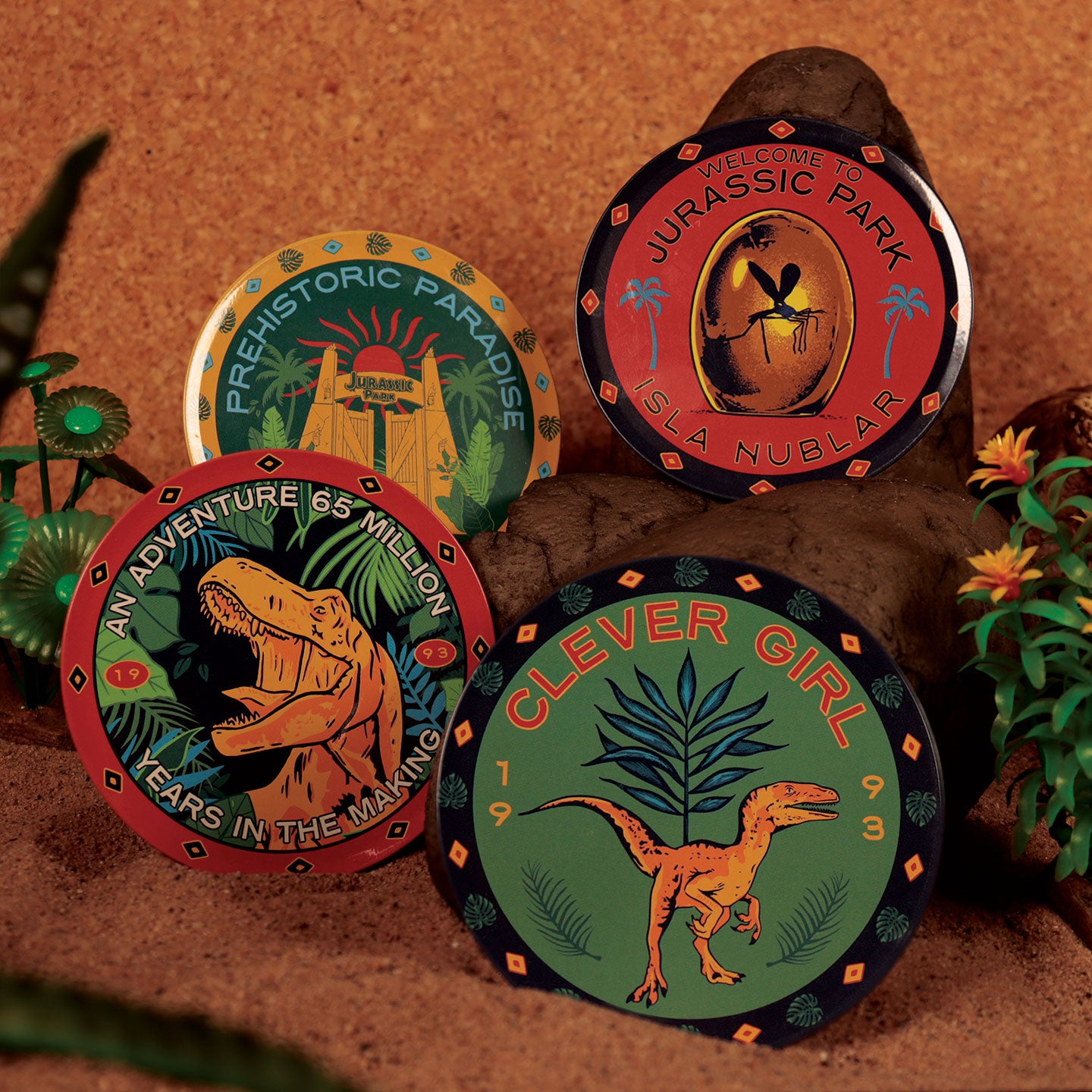 Jurassic Park Set of 4 Printed Metal Drinks Coasters