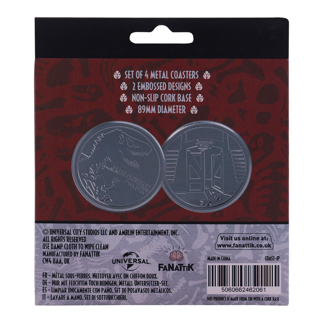Jurassic Park Set of 4 Embossed Metal Coasters