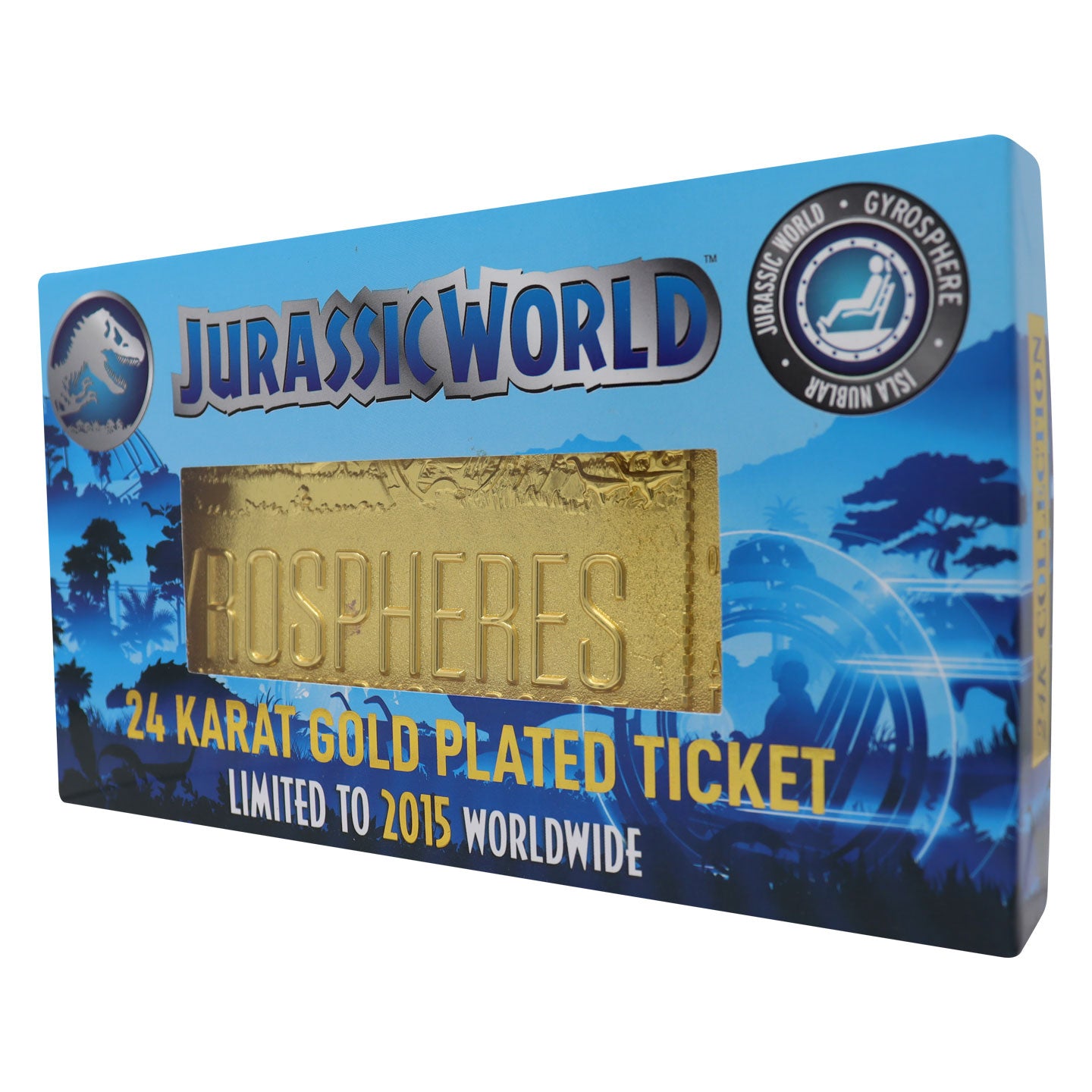 Jurassic World Limited Edition 24k Gold Plated Gyrosphere Attraction Collectible Ticket