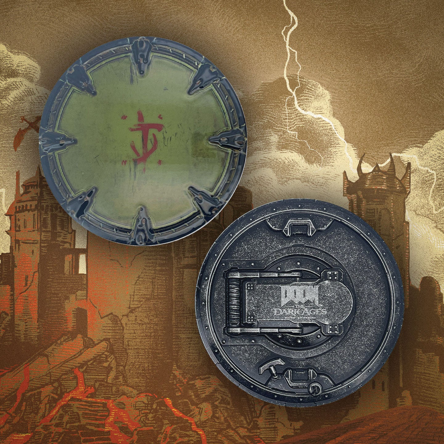 DOOM: The Dark Ages Shield Saw Medallion and Art Card