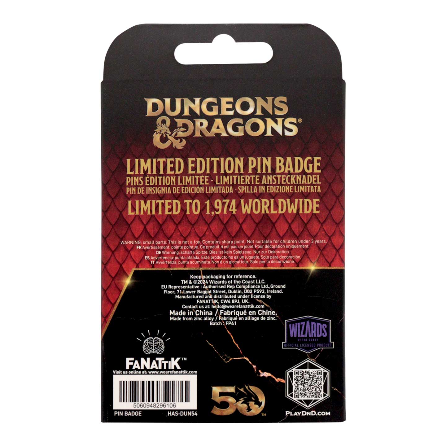 Dungeons & Dragons 50th Anniversary Antique Gold Spinner Pin Badge