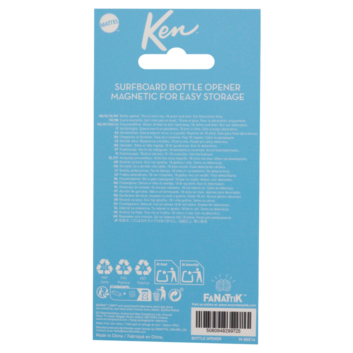 Barbie™ - Ken™ Surfboard Magnetic Bottle Opener