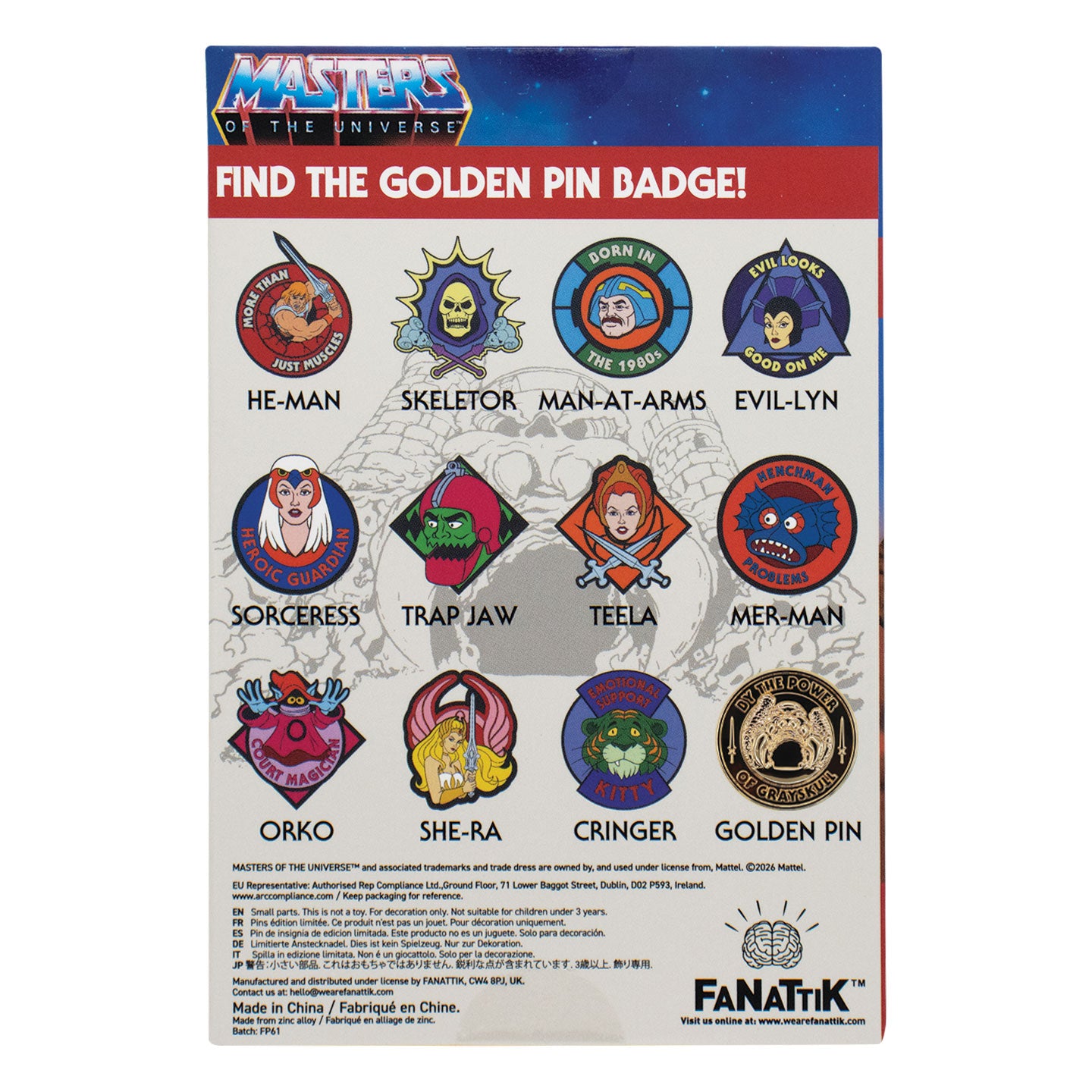 Masters of the Universe™ - Mystery Pin Badge CDU Containing 12 Blind Boxes