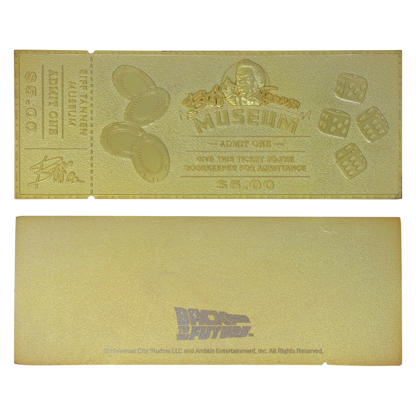 Back to the Future Limited Edition 24k Gold Plated Biff Tannen Museum Entrance Ticket