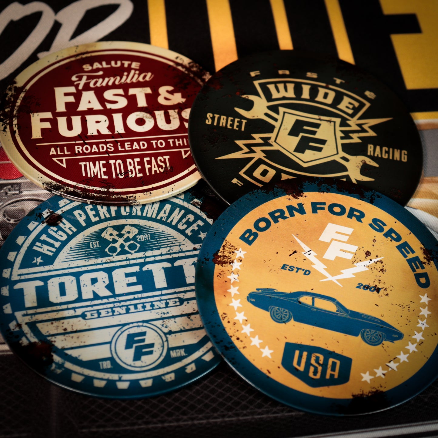 Fast & Furious Set of 4 Vintage Style Coasters