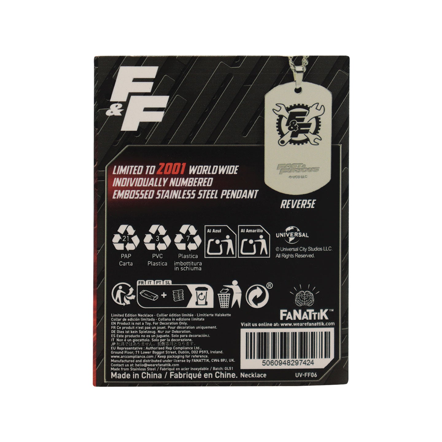 Fast & Furious Limited Edition Stainless Steel Dog Tag