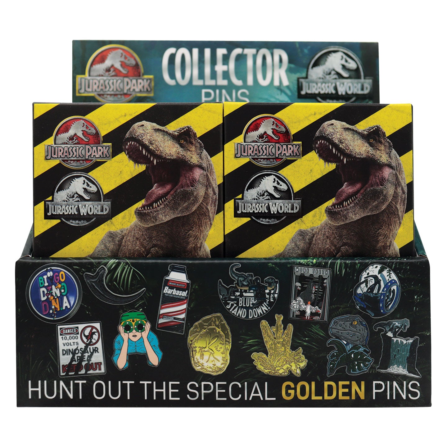 Jurassic Park & Jurassic World Mystery Pin Badge CDU Containing 12 Blind Boxes