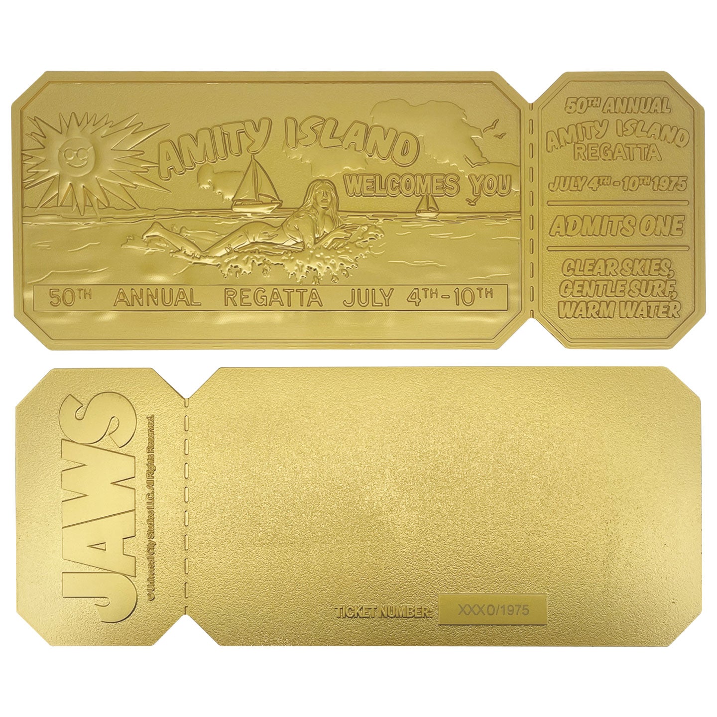 Jaws 50th Anniversary 24k Gold Plated Regatta Ticket